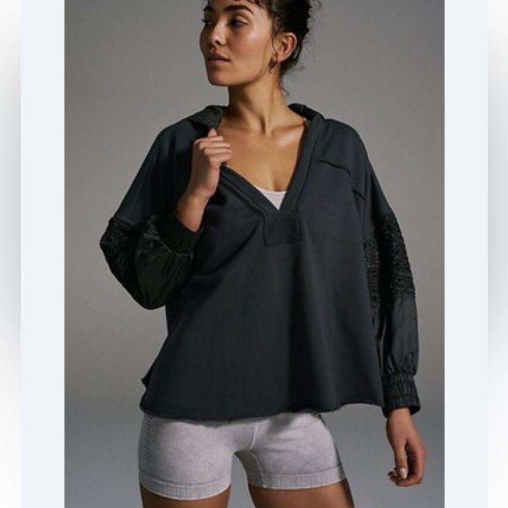 NWT Free People Spin Movement Gray Hoodie Yoga Oversize Slouch Quilted Charcoal